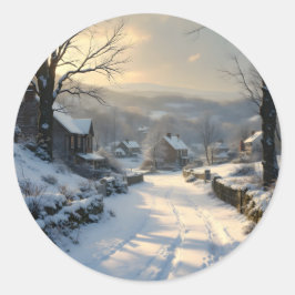 Stille nach Schneefall – Winterlandschaft Runder Aufkleber