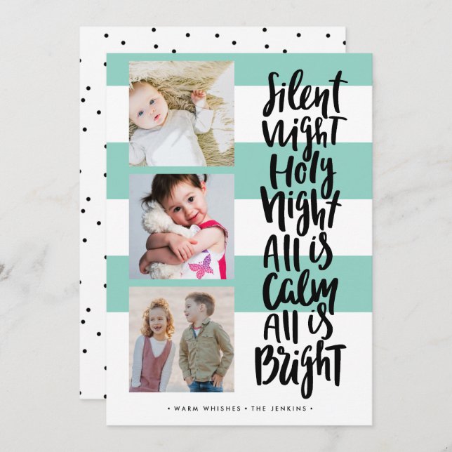 Stille Nacht drei Foto Feiertage Weihnachten | Min Einladung (Vorne/Hinten)