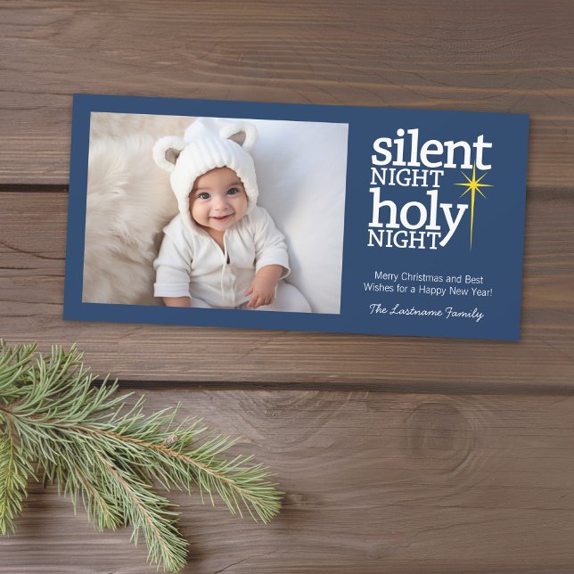 Stille Nacht, heilige Nacht Christlich Feiertagskarte (Add 1 photo to this classic photo card that can be printed or sent out to friends and family.)