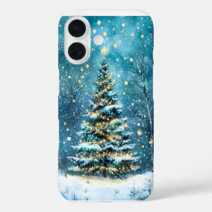 Stille Nacht, hell leuchtender Weihnachtsbaum im W iPhone 16 Hülle