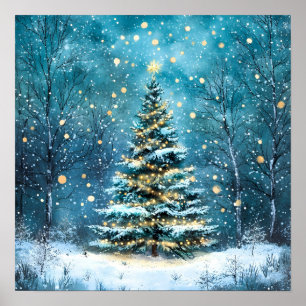 Stille Nacht, hell leuchtender Weihnachtsbaum im W Poster