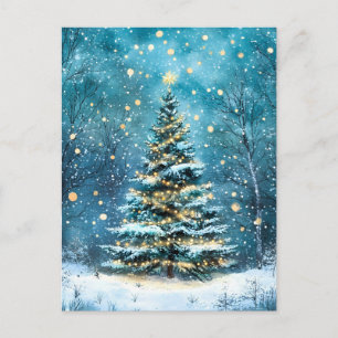 Stille Nacht, hell leuchtender Weihnachtswaldbaum Ankündigungspostkarte