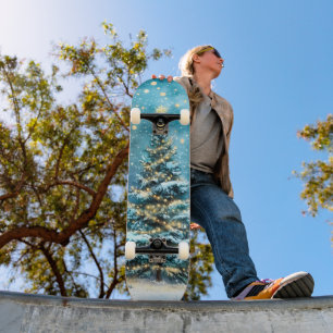 Stille Nacht, hell leuchtender Weihnachtswaldbaum Skateboard