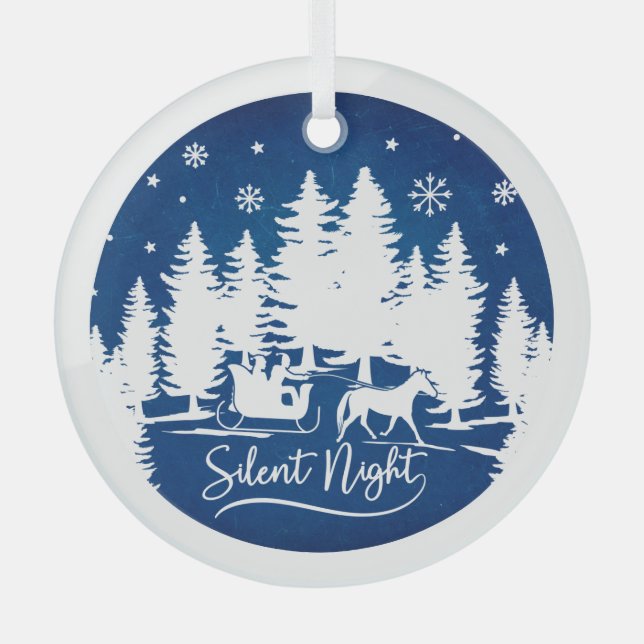 Stille Nacht mit Schlittenschneeflocken blau Ornament Aus Glas (Vorderseite)