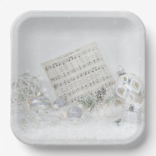 Stille Nacht Musik in Schneeflocken Pappteller