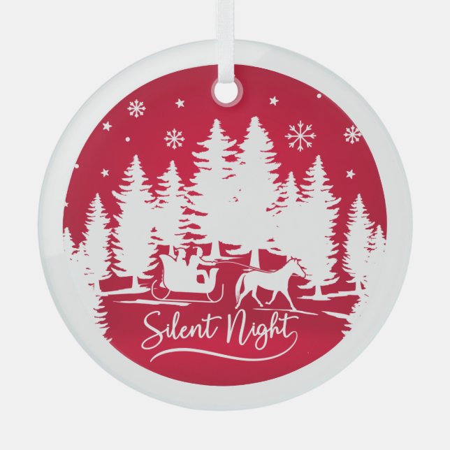Stille Nacht Schlitten Schneeflocken Pinien festli Ornament Aus Glas (Vorderseite)