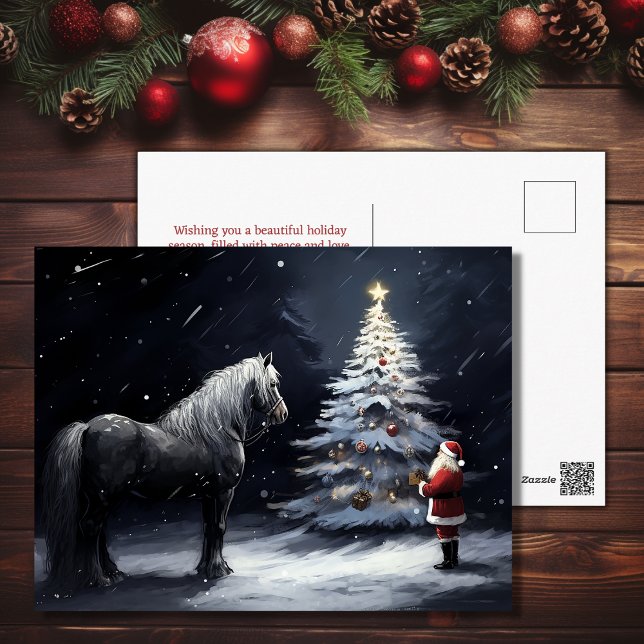 Stille Nacht - Schönes Pferd und Weihnachten (Silent Night - Beautiful Horse and Santa Christmas Holiday Postcard)