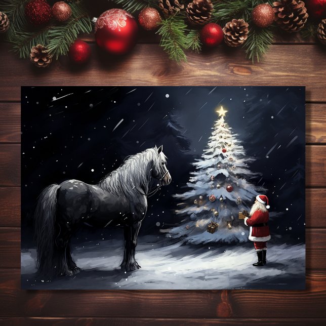 Stille Nacht - Schönes Pferd und Weihnachten (Front - Silent Night - Beautiful Horse and Santa Christmas Holiday Card)