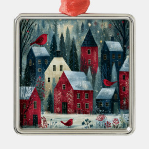 Stille Nacht Sternenklare Winterdorf Ornament Aus Metall