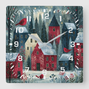 Stille Nacht Sternenklare Winterdorf Quadratische Wanduhr