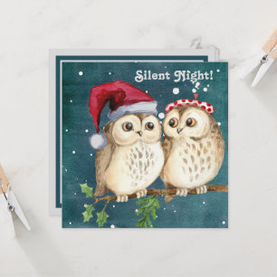 Stille Nacht Weihnachts-Paar Eulen bereit zum Schl