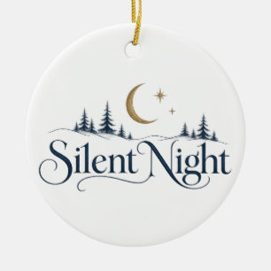 Stille Nacht Weihnachtsmond und Tannenbäume Feiert Keramik Ornament