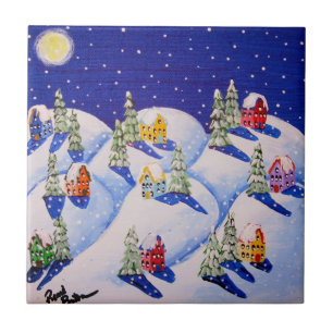 Stille Nacht Winter Folk Kunst Fliese