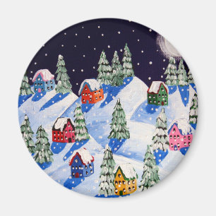 Stille Nacht Winter Folk Kunst Magnet