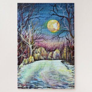 Stille Nacht Winter Vollmond in Schweden Puzzle