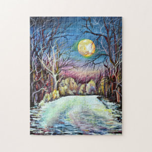 Stille Nacht Winter Vollmond in Schweden Puzzle