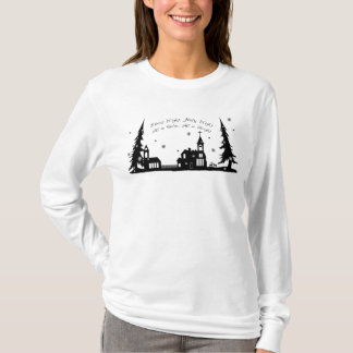 Stille Nachtkirche in Schnee Weg-Schulter Spitze T-Shirt