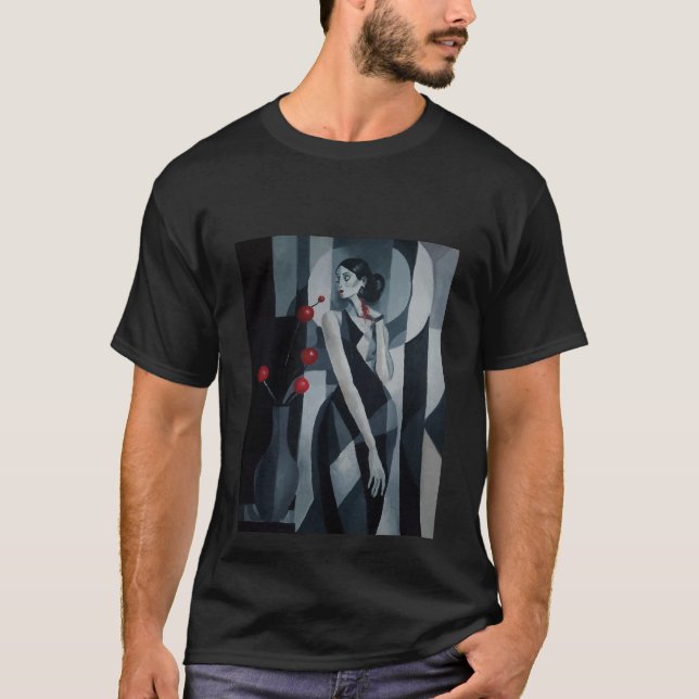 Stille Pulse Art Deco Frau Basic Dunkles T-Shirt (Vorderseite)