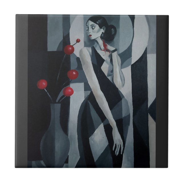 Stille Pulse Art Deco Frau Keramikfliese (Vorderseite)