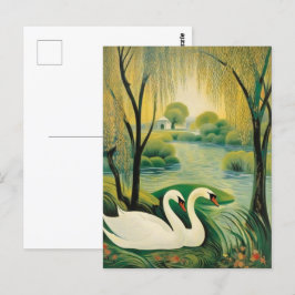 Stille Schwäne in einer ruhigen Landschaft Postkarte