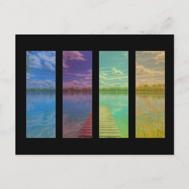 Stille Seeszene mit einer Holzpferdlandschaft Postkarte (Vorderseite)