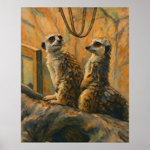 Stille-Sentinels - Meerkat-Paar auf Zweig Poster
