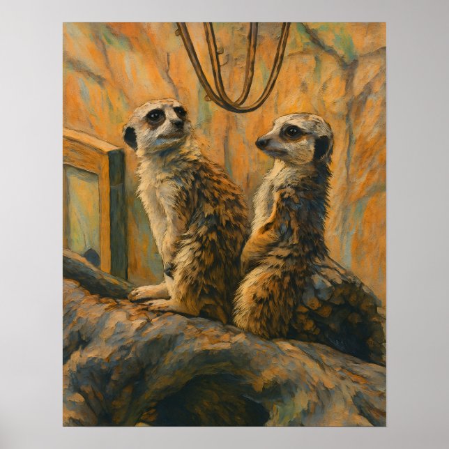 Stille-Sentinels - Meerkat-Paar auf Zweig Poster (Vorne)