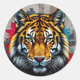 Stille Stärke – Tiger Graffiti Art Classic Rund Runder Aufkleber