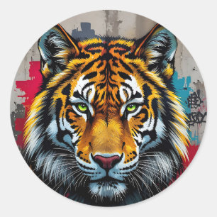 Stille Stärke – Tiger Graffiti Art Classic Rund Runder Aufkleber