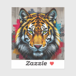 Stille Stärke – Tiger Graffiti Art Quadratisches V Aufkleber