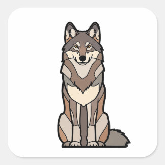 Stille Stärkewolf – Minimale Tierillustration Quadratischer Aufkleber