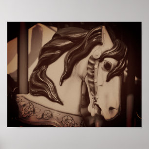 Stille Steed Carousel Pferd in Sepia Brown Poster