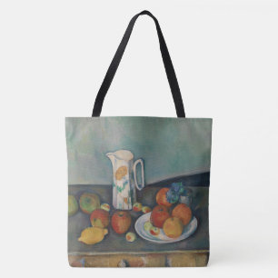 Stilleben, Milchkännchen und Obst auf einem Tisch,