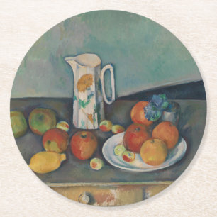 Stilleben, Milchkännchen und Obst auf einem Tisch, Runder Pappuntersetzer
