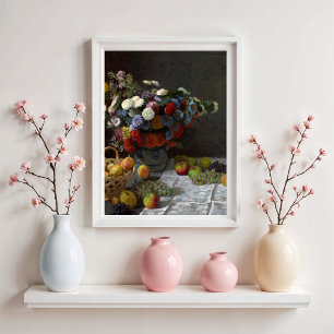 Stilleben mit Blumen und Früchten von Claude Monet Poster