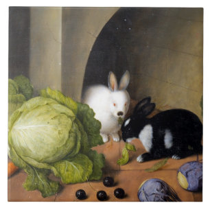 Stilleben mit Hase und Gemüse Fliese