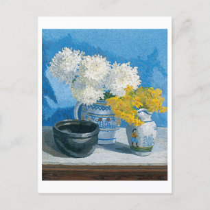 Stilleben mit weißen und gelben Blumen Postkarte