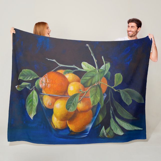 Stilleben mit Zitronen und Orangenbaumzweig Fleecedecke (Beispiel)