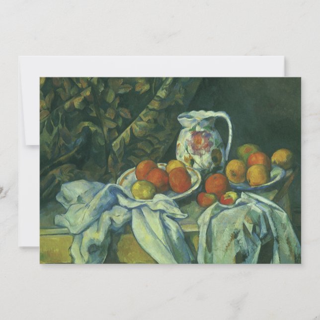 Stilleben, Vorhang und Krug von Paul Cezanne (Vorderseite)