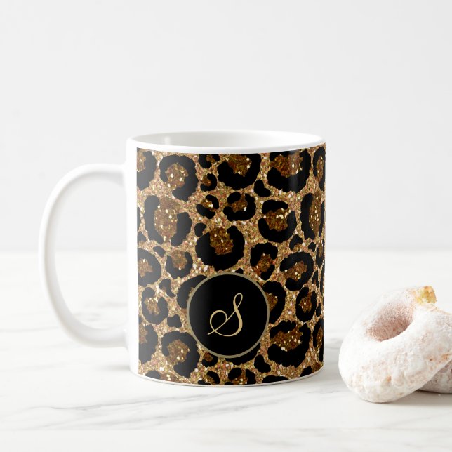 Stilleopard-Druck mit kundenspezifischem Monogramm Kaffeetasse (Mit Donut)