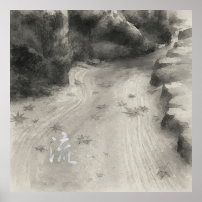Stiller Durchgang – 流 (Fluss) — Tuschmalerei Poste Poster (Vorne)