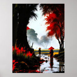 Stiller Durchgang: Herbstlicher Bach in Vietnam Poster