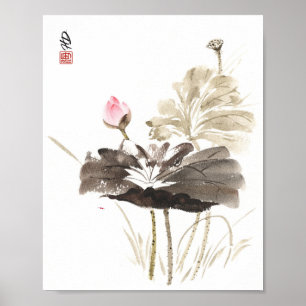 Stiller Erweckung Lotus Aquarell Poster