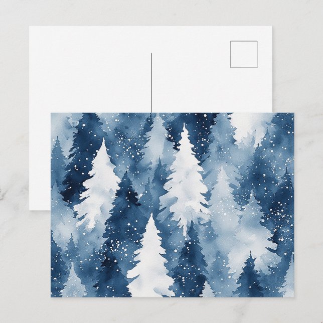 Stiller Kiefern-Winterwald Feiertagspostkarte (Vorne/Hinten)