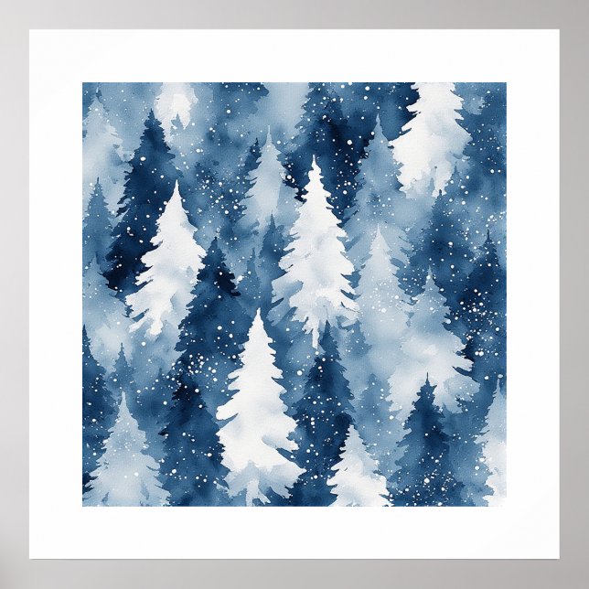 Stiller Kiefern-Winterwald Poster (Vorne)
