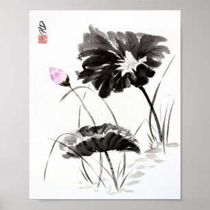 Stiller Reflexions-Lotus-Wasserfarbenposter Poster