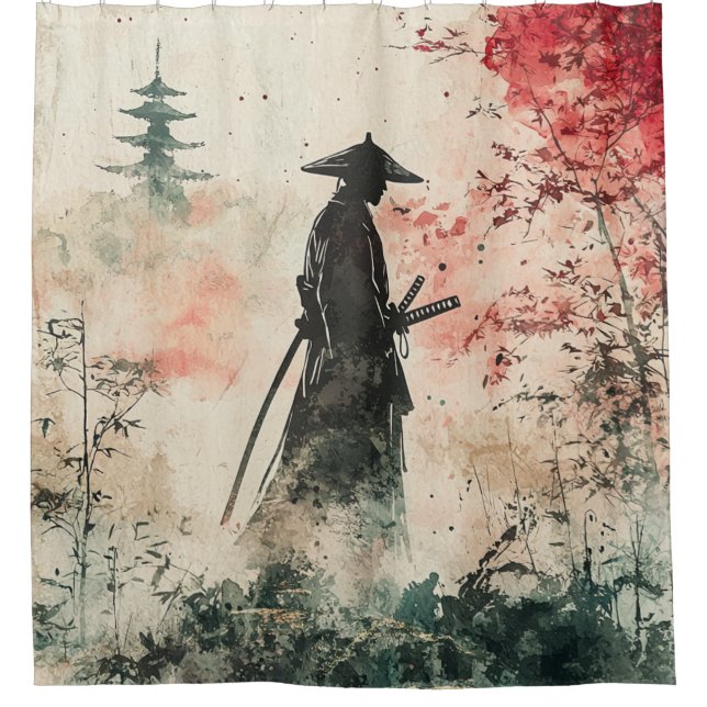 Stiller Samurai Karminroter Wald (1) Duschvorhang (Vorderseite)