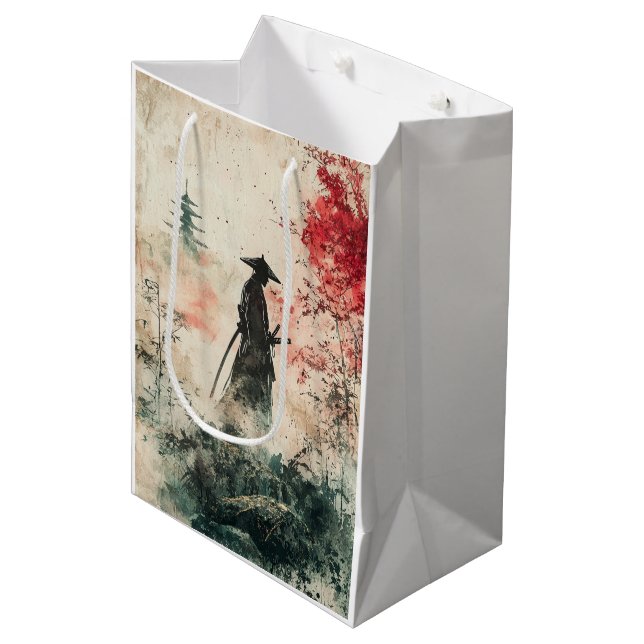 Stiller Samurai Karminroter Wald (1) Mittlere Geschenktüte (Vorderseite Schrägansicht)