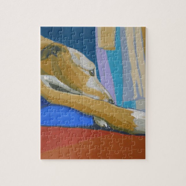 "Stiller Sehnsucht" - gelber Lurcher Puzzle (Vertikal)