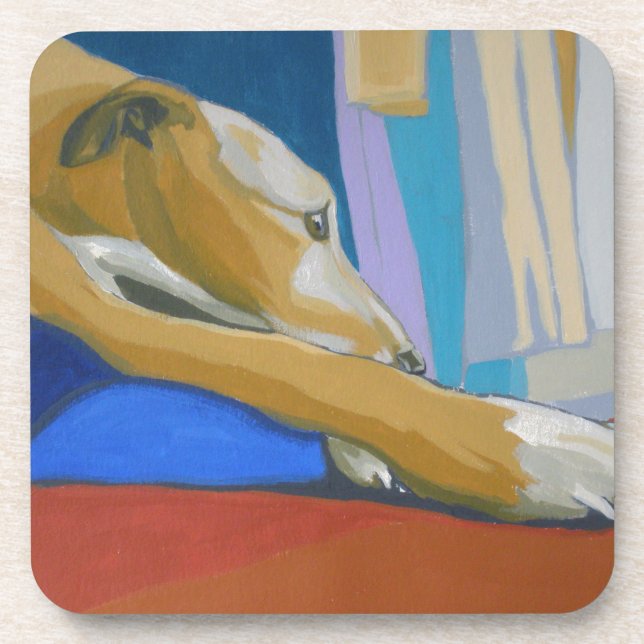 "Stiller Sehnsucht" - gelber Lurcher Untersetzer (Vorderseite)